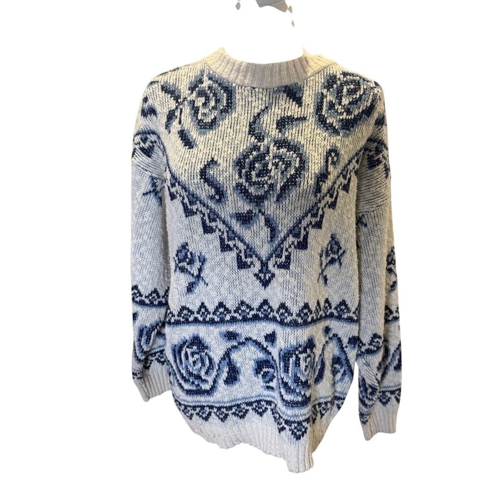 Vintage 90s Floral Knit Sweater Carriage Court Made USA Cottagecore Womens M